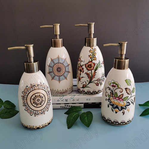 Floral Ceramic Soap Dispenser – Ice Crack Bathroom Pump Bottle