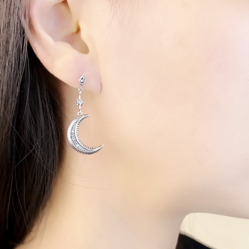925 Sterling Silver Star & Moon Drop Earrings