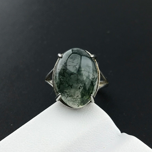 Premium 925 Sterling Silver Moss Agate Engagement Ring
