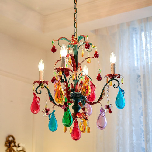 Colorful Crystal Ceiling Light – 4 Bulb Boho Style Lamp