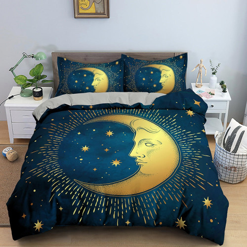 Divination Moon Sun Constellation Pattern Polyester Bedding Set - 228x228cm 3pcs