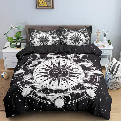 Divination Moon Sun Constellation Pattern Polyester Bedding Set - 264x228cm 3pcs