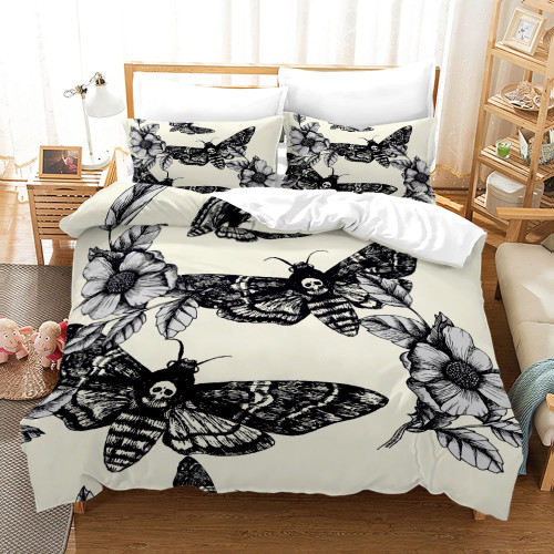 Moon Skull Youth Gothic Insect Print Polyester Duvet Cover Set - 135x200cm 2pcs