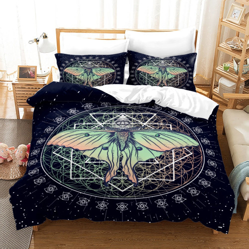 Moon Skull Youth Gothic Insect Print Polyester Duvet Cover Set - 200x230cm 3pcs