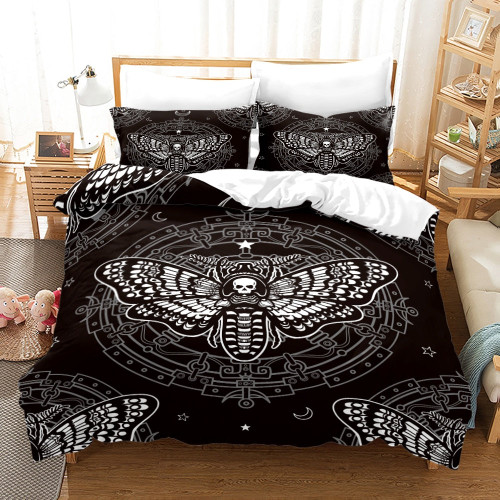 Moon Skull Youth Gothic Insect Print Polyester Duvet Cover Set - 64x228cm 3pcs