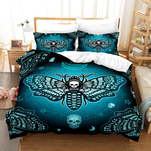 Moon Skull Youth Gothic Insect Print Polyester Duvet Cover Set - 140x210cm 2pcs