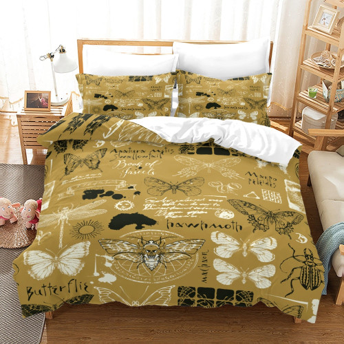 Moon Skull Youth Gothic Insect Print Polyester Duvet Cover Set - 180x210cm 3pcs
