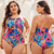 Women Floral Large One Piece Plus size Beachwear - Tie Dye Green