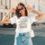 90s Smile Letter Short Sleeve Female Cartoon T-Shirt - Size XL