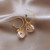 Pearl Cherry Cat Rhinestone Moon Dangle Earrings