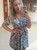 Vintage Chic Peacock Floral Print Deep V-neck  Boho Mini Dresses
