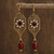 Vintage Gold Square Red Stone Pearl Earrings
