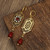 Vintage Gold Square Red Stone Pearl Earrings
