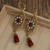 Vintage Gold Square Red Stone Pearl Earrings