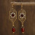 Vintage Gold Square Red Stone Pearl Earrings