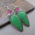 Vintage Silver Green Stone Dangle Earrings