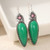 Vintage Silver Green Stone Dangle Earrings