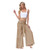 Boho Solid Lace Up Bow Pleated Cotton Wide Leg Pants