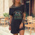 Casual Black Color Vintage Print Women Dress-Medium Size