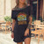 Casual Black Color Vintage Print Women Dress-Medium Size