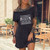 Casual Black Color Vintage Print Women Dress-Medium Size