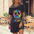 Casual Black Color Vintage Print Women Dress-Medium Size