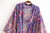 Purple Boho Vintage Floral V Neck Rayon Kimono Maxi Robe