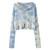 Vintage Gradient Tie-Dye Zipper Hooded Cropped Cardigan
