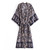 Women Gray Black Flower Sashes Maxi Long Kimono Cardigan