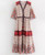Ethnic Floral Open Buttons Half Sleeve Swing Maxi Long Dress