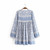 Boho Ethnic Porcelain Floral Tie Neck Rayon Mini Dress