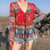 Boho Floral Printed Lace-up Blouse