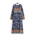Boho Floral Print V-neck Belt Tassel Cotton Pleated Maxi Dress