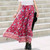 Floral High Elastic Waist Rayon Cotton A-Line Maxi Skirt