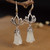 Natural Hetian White Jade Magnolia Flower Silver Earringsry