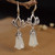 Lotus Pattern Natural Hetian White Jade Silver Earrings