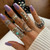 Women Charming Leaf Geoemtric Silver Color Moon Ring Set