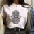 Summer Hamsa Hand of Fatima Print Short Sleeve Black Top - Size M