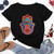 Summer Hamsa Hand of Fatima Print Short Sleeve Black Top - Size M