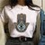 Summer Hamsa Hand of Fatima Print Short Sleeve Black Top - Size M