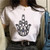 Summer Hamsa Hand of Fatima Print Short Sleeve Black Top - Size XL