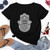 Summer Hamsa Hand of Fatima Print Short Sleeve Black Top - Size XL