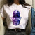 Summer Hamsa Hand of Fatima Print Short Sleeve Black Top - Size XL