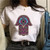 Summer Hamsa Hand of Fatima Print Short Sleeve Black Top - Size XL