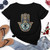 Summer Hamsa Hand of Fatima Print Short Sleeve Black Top - Size XL