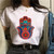 Summer Hamsa Hand of Fatima Print Short Sleeve Black Top - Size XL