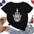 Summer Hamsa Hand of Fatima Print Short Sleeve Black Top - Size XL