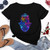 Summer Hamsa Hand of Fatima Print Short Sleeve Black Top - Size XL
