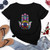 Summer Hamsa Hand of Fatima Print Short Sleeve Black Top - Size XL
