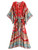 Boho Vestidos Bohemian Red Floral Bat Sleeve Kimono